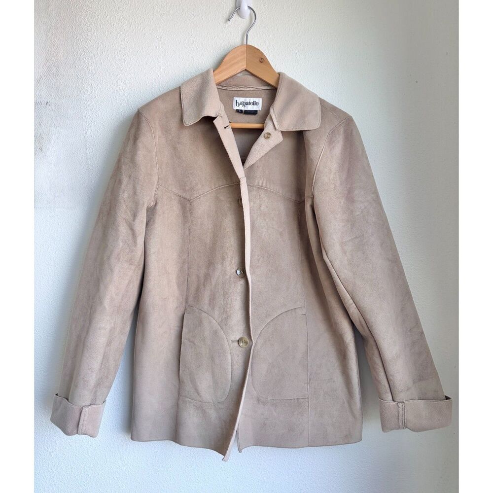 BAGATELLE Vintage 90s Tan Beige Faux Suede Button Front Jacket Coat Womens Small